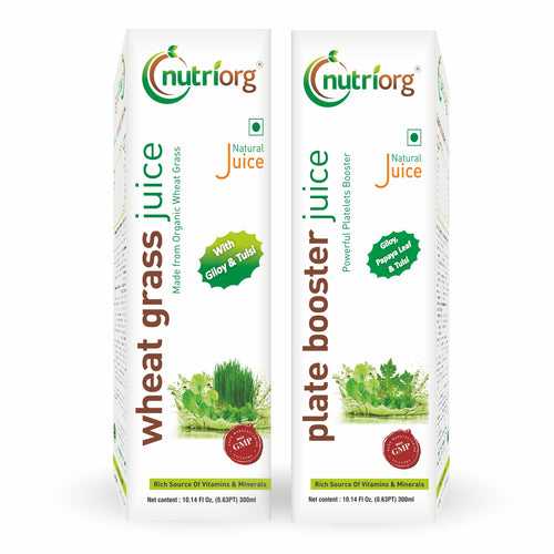 Nutriorg Wheatgrass & Platebooster Juice 600ml (Pack of 2*300ml)