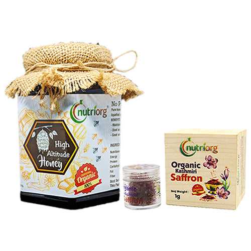 Nutriorg Certified Organic High Altitude Honey 500g with Kashmiri Saffron 1g