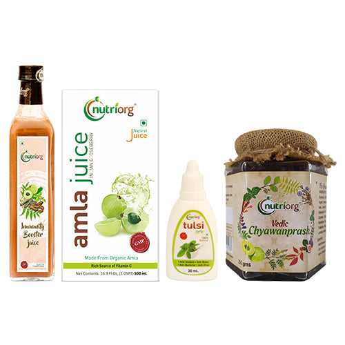 Nutriorg Immunity Booster Kit (Amla Juice 500 ml, Immunity Booster 500 ml, Tulsi Ark 30ml, Vedic Chyawanprash 250g)