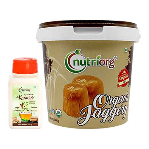 Nutriorg Certified Organic Raw Jaggery 1000g & Ayush Kwath Kaadha 150g (Combo 2)