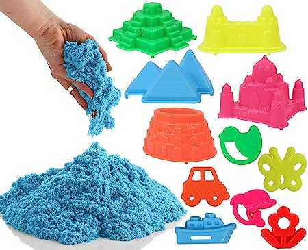 designarche 1 Kg Creative Sand for Kids with Free 8 pcs Castle Molds 1 Bonus Mold | Kids Activity Toy Soft Sand Clay - Blue, Clay