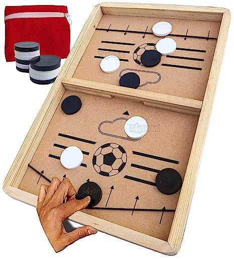 designarche Junior Fast Sling Puck Game Board String Hockey Toy, Party Game for Adult, Parent, Kids, Children, Family (Brown, Pine Wood)