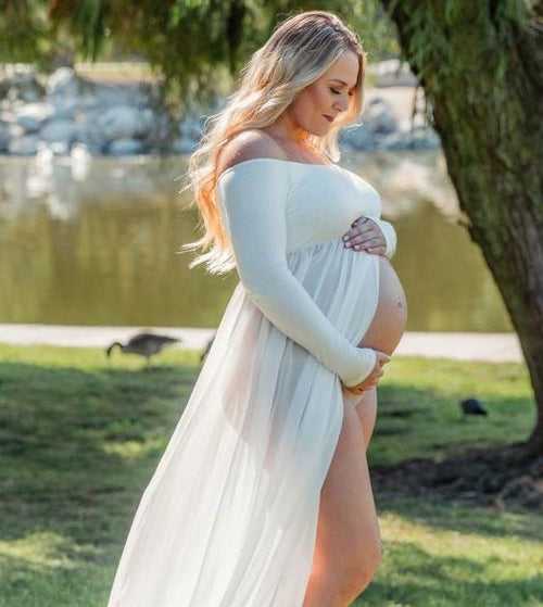 Rent A White lycra off shoulder maternity gown