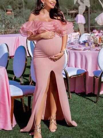 Perky Pink Off Shoulder Maternity Designer Dress