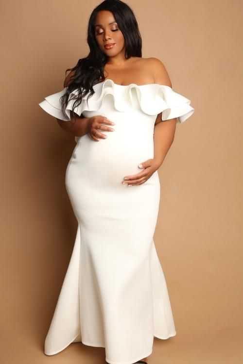 Designarche White Bodycon Maternity wear gown, best for the maternity photoshoot.
