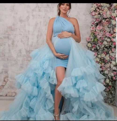 Designarche SKYBLUE TULE Maternity Wear Gown best for Photoshoots and Baby Shower