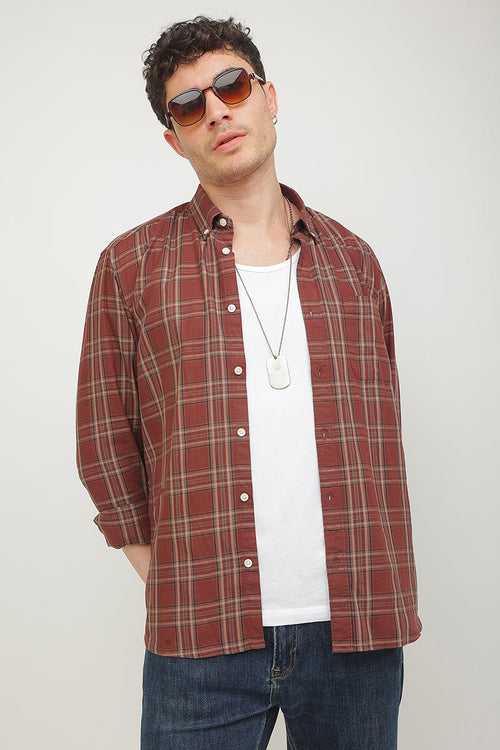 Static Checks Rust Brown Shirt | Relove