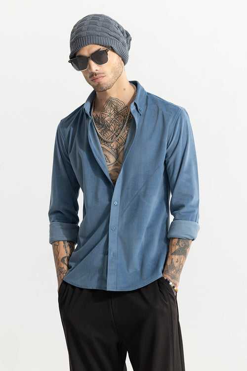 Suede Velvet Blue Shirt | Relove