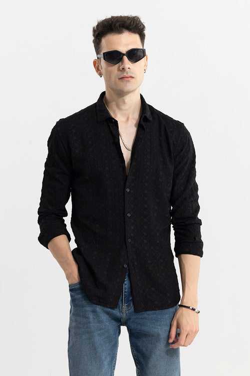 Dot Leaf Linked Black Embroidery Shirt | Relove
