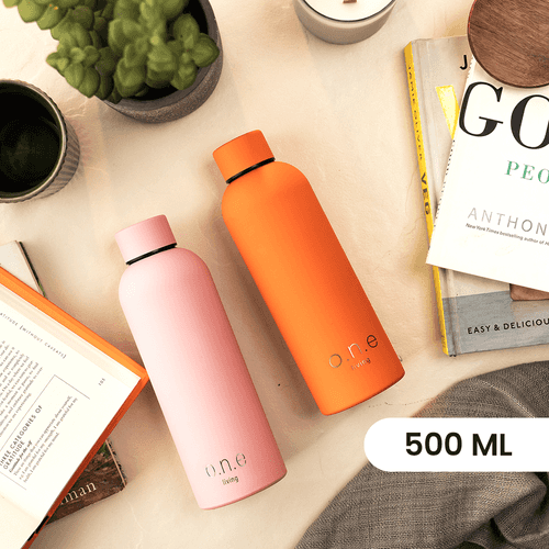Steel Water Bottle | Orange & Light Pink | 500 ml | Set of 2
