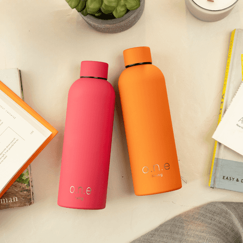 Steel Water Bottle | Orange & Dark Pink | 500 ml | Set of 2