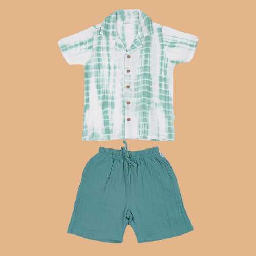 Cotton Collar Shirt with Short for Kids | Sea Weed