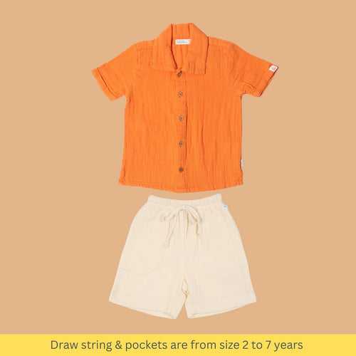 Cotton Collar Shirt with Short for Kids | Orange & White