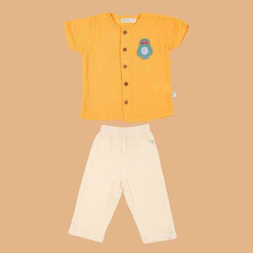 Cotton Kurta Shirt with Pant for Kids | Yellow & White