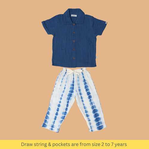 Cotton Collar Shirt with Pant for Kids | Greek Blue & White