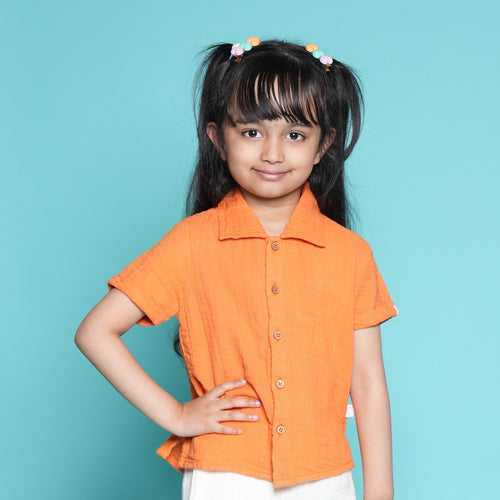 Cotton Collar Shirt for Kids | Orange