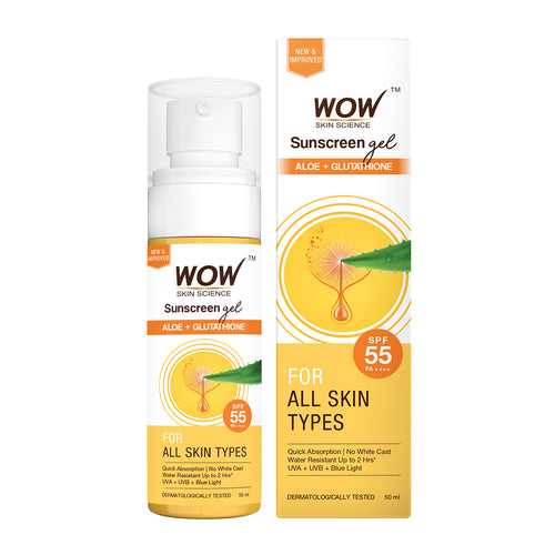 Sunscreen Gel | Glutathione & Aloe Vera Extract | SPF 55 PA++++ | UVA & UVB Protection | 50 ml