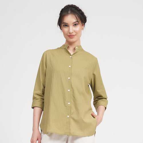 Organic Cotton Shirt for Women | Sage Green | Full Sleeves