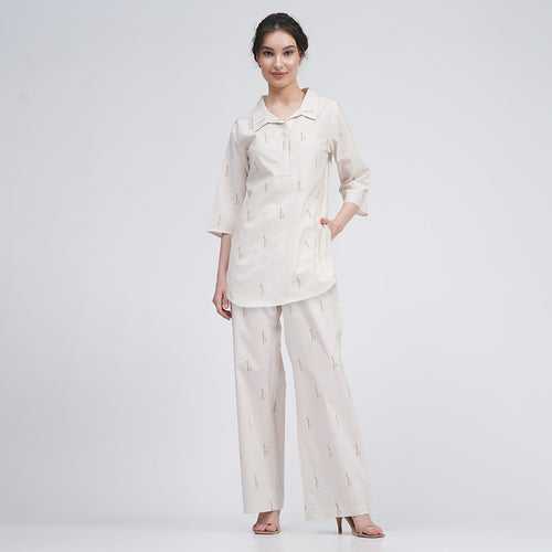Organic Cotton Long Shirt for Women | Cream | Block Printed