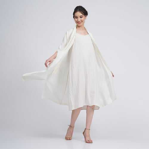 Cotton Tencel Long Shirt & Slip Dress | Cream