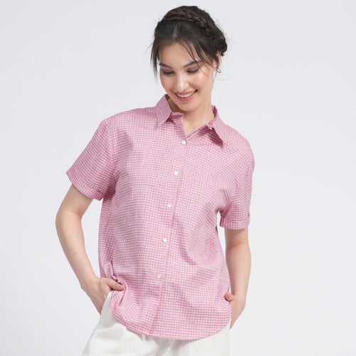Organic Cotton Pink Shirt for Women | Gingham Checks