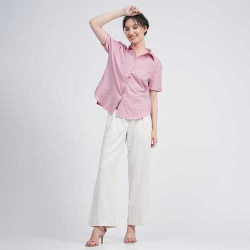Organic Cotton Shirt & Pant Set for Women | Pink & Cream