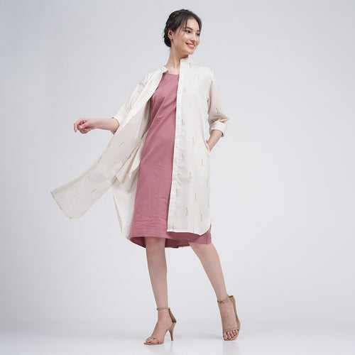 Organic Cotton Midi Dress & Long Shirt | Cream & Pink