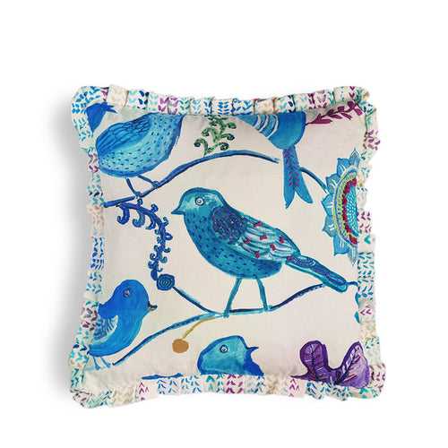 Cotton Cushion Cover | Bird of Paradise | Turquoise | 20 x 20 Inches