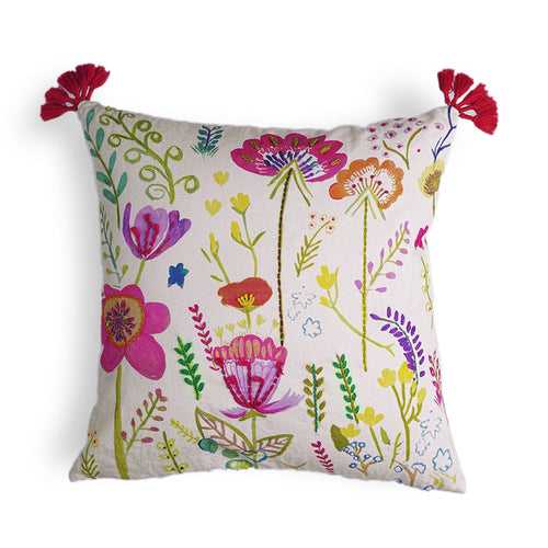 Cotton Cushion Cover | Gardenscape | Fuchsia Pink | 16 x 16 Inches