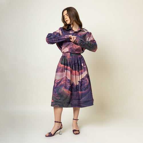 Upcycled Cotton Printed Skirt Set | Purple