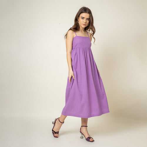 Organic Cotton Midi Dress for Women | Purple