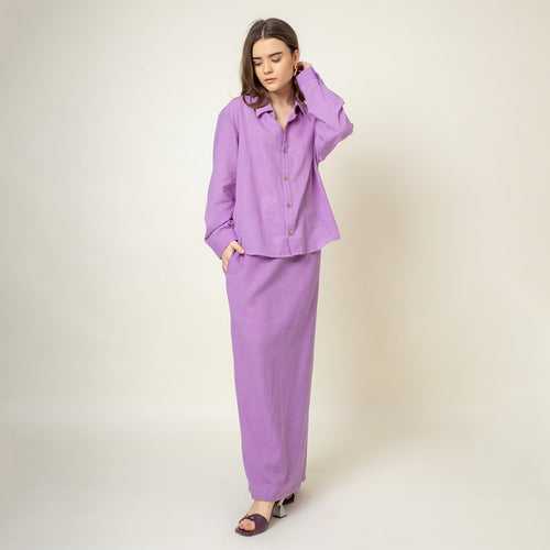 Upcycled Cotton Long Skirt for Women | Purple | Back Slit