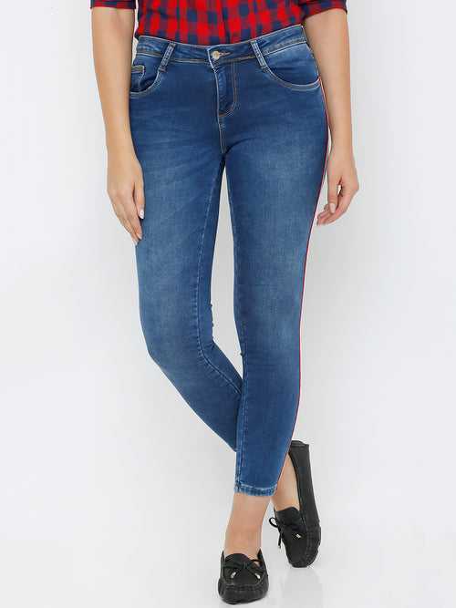 Women Blue Mid-Rise Skinny Crop Length Jeans