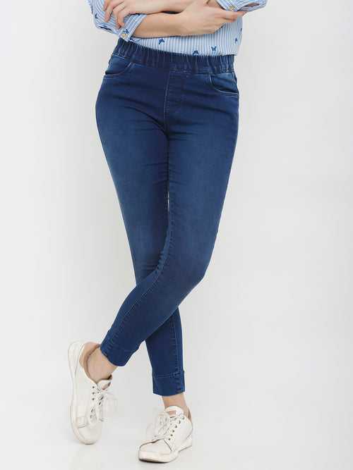 Women Blue Mid-Rise Denim Legging