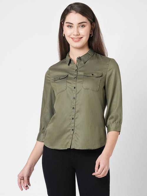 Women Solid Slim Fit Casual Shirt