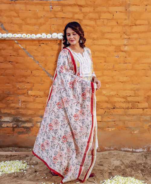 Floral Chanderi Hand Block Printed Dupatta