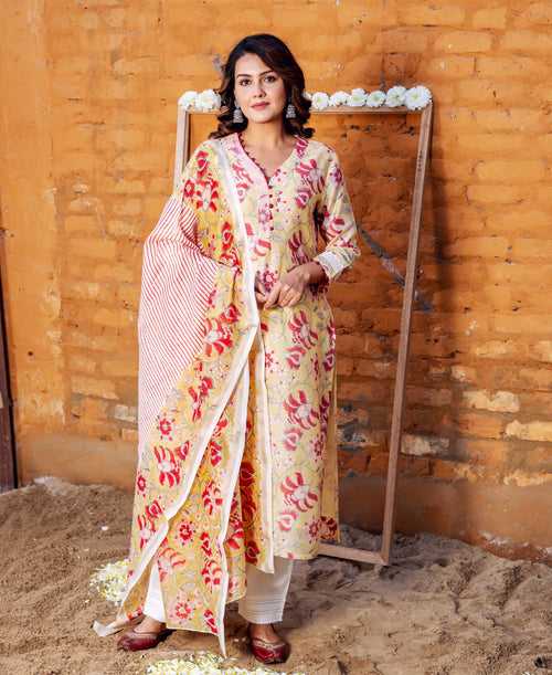 Riya Floral Hand Block Printed Dupatta