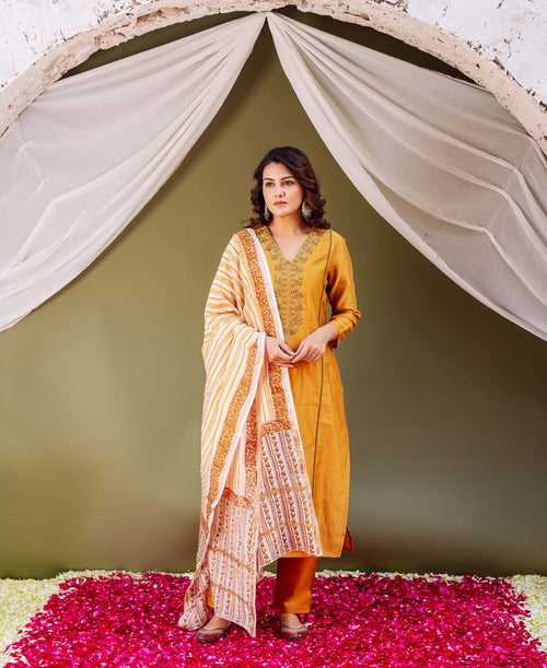 Royal Elegance Mustard Silk Chanderi Dupatta