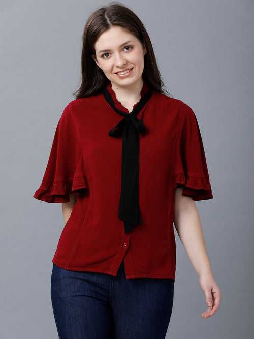 Identiti Women Viscose Casual Top With Knot Tie