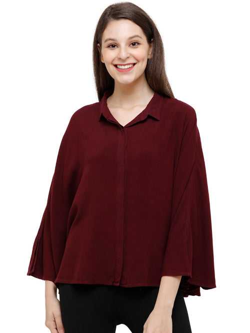 Identiti Women Viscose Solid Poncho Shirt