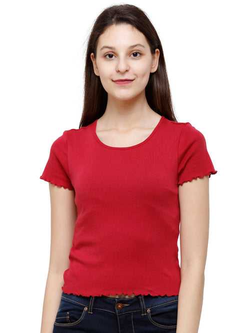 Identiti Women Round Neck Rib Crop Tee