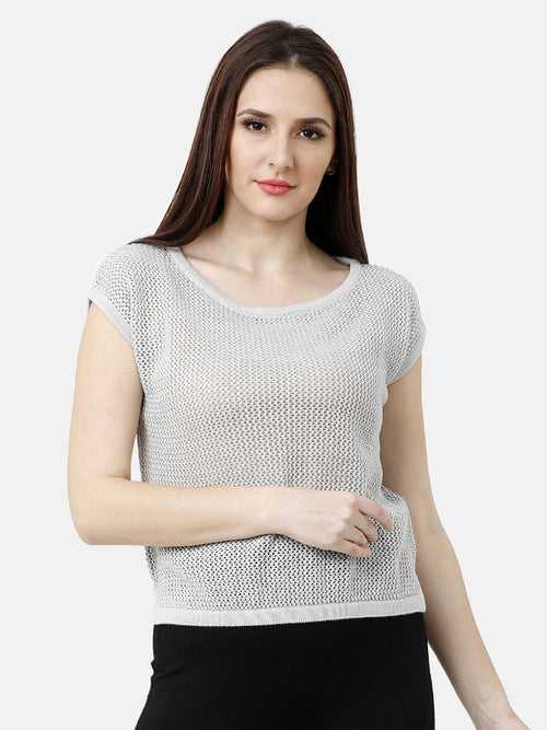 Identiti Women Pointelle Knit Top In Flat Knit