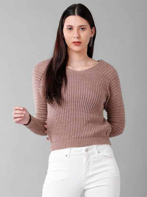 Identiti Women Solid Round Neck Flat Knit