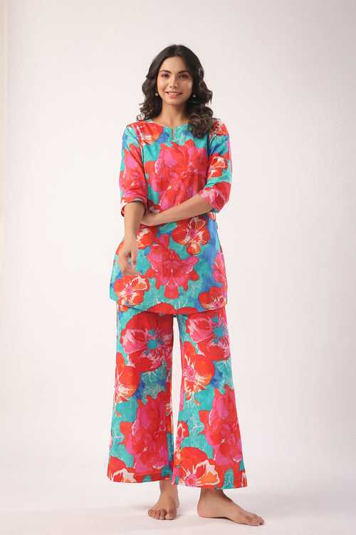 Artistic Bloom Cotton Lounge Co-ord Set