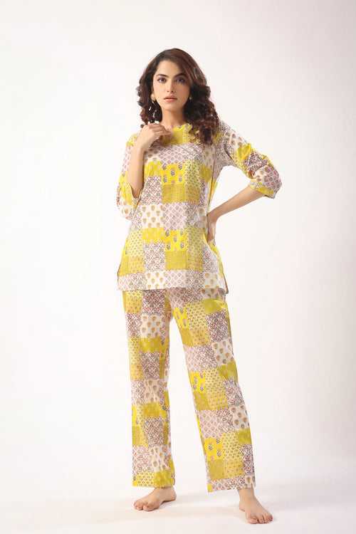 Patch Print on Mustard Loungewear Set