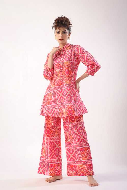 Pink Patch Print Cotton Lounge Co-ord Set