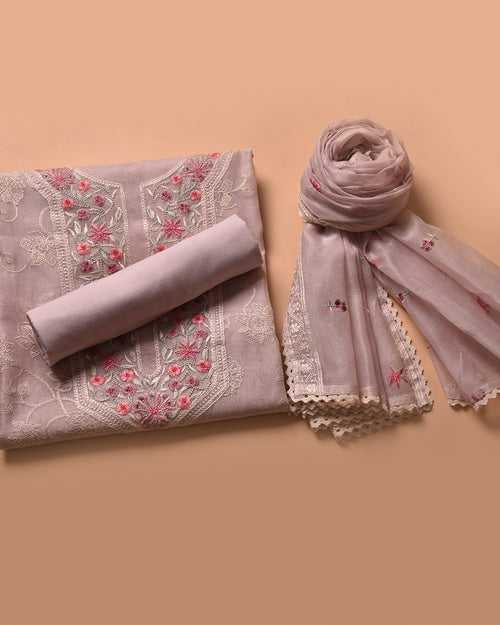Light Pink Kota Silk Embroidered Unstitched Suit Fabric With Kota Embroidered Dupatta