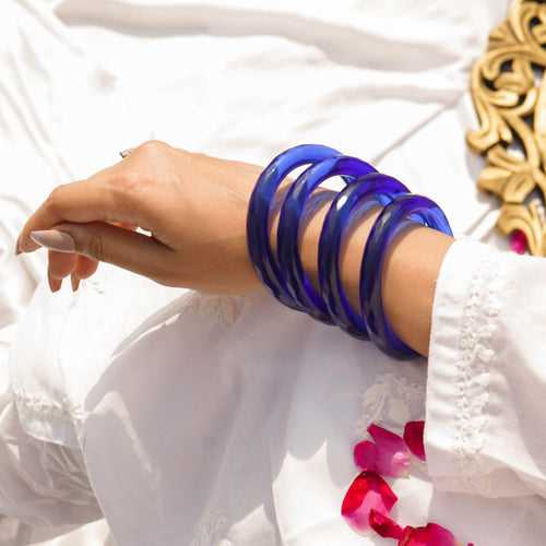 Neelima | Blue Glass Bangle Pair with Crystal Cuts | Kanchan ~ Bangles of Glass