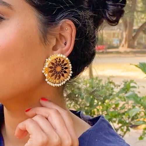 Zaafirah | Cutwork Floral Earrings| Sanobar - Wooden Jewellery