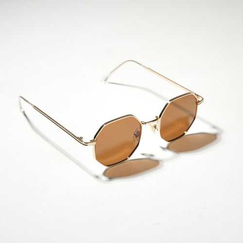 Chokore Octagon-shaped Metal Sunglasses (Gold & Brown)